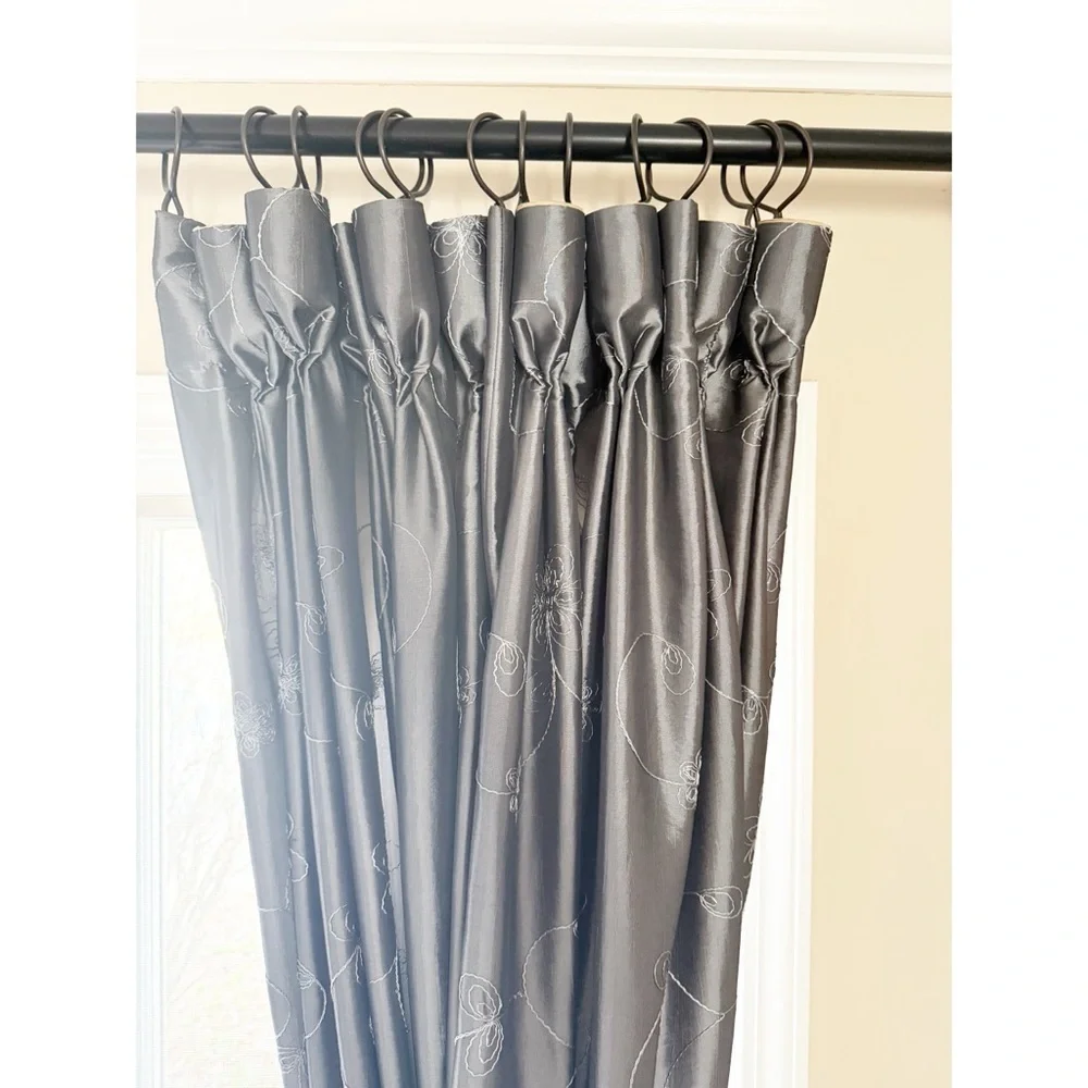 Luxury Embroidered Silk-Look Drapes with Tassel Tiebacks – Set of 2 Panels